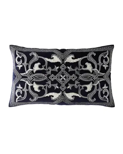 Callisto Home Embroidered Linen Pillow In Navy