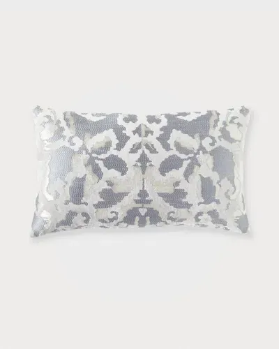 Callisto Home Ikat Velvet Decorative Pillow - 14" X 24" In Silver