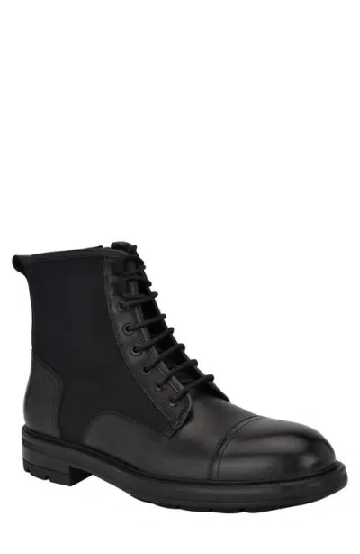 Calvin Klein Domly Lace-up Cap Toe Boot In Black Leather