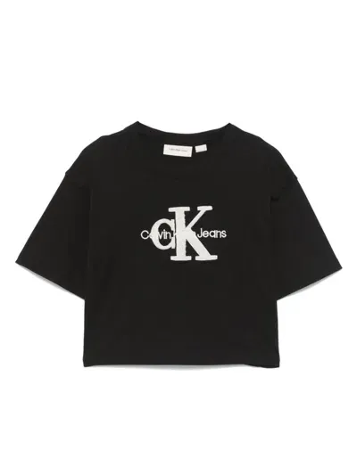 Calvin Klein Kids' Logo-embroidered T-shirt In Black