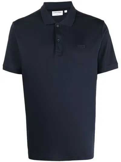 Calvin Klein Logo-patch Cotton Polo Shirt In Blau