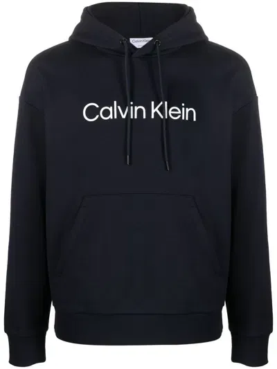 Calvin Klein Logo-print Cotton Hoodie In Blue