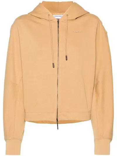 Calvin Klein Nano Logo Zipper Relaxed Hoodie Clothing In Camel