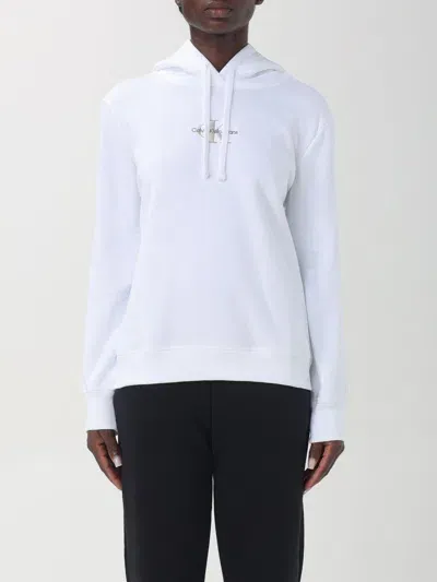 Calvin Klein Logo-embroidered Hoodie In Weiss