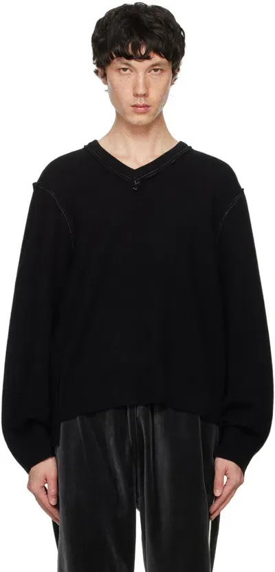 Camiel Fortgens Black Frankenstein V-neck Sweater In Black - Cashmere