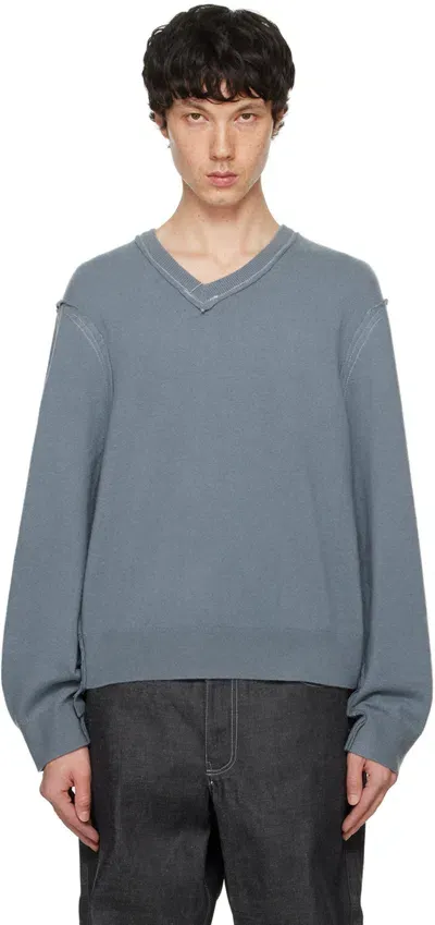 Camiel Fortgens Blue Frankenstein V-neck Sweater In Grey - Cashmere