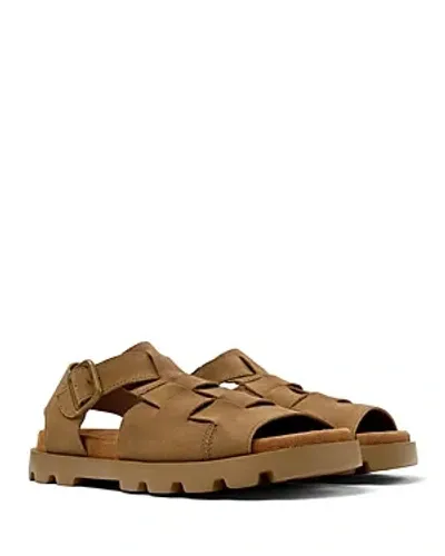 Camper Brutus Buckled Suede Sandals In Medium Brown