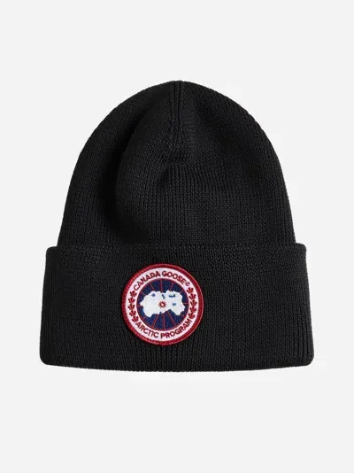 Canada Goose Logo-patch Wool Beanie In Black