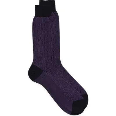 Canali Herringbone Cotton Dress Socks In Purple