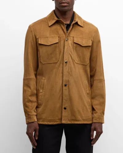 Canali Men's Suede Overshirt In Tan