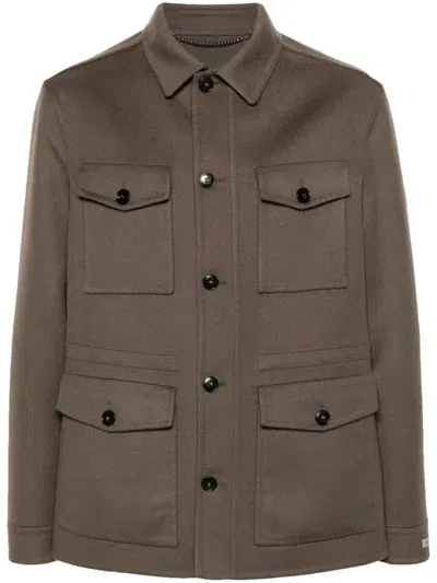 Canali Single-breasted Wool-cashmere Jacket In Brown