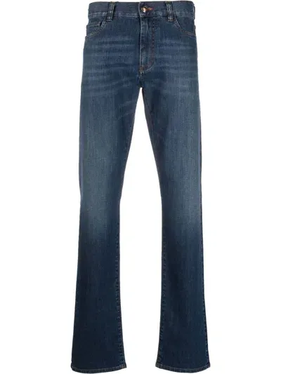 Canali Straight-leg Washed Jeans In Blue