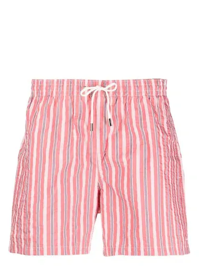 Canali Stripe-print Swim Shorts In Red