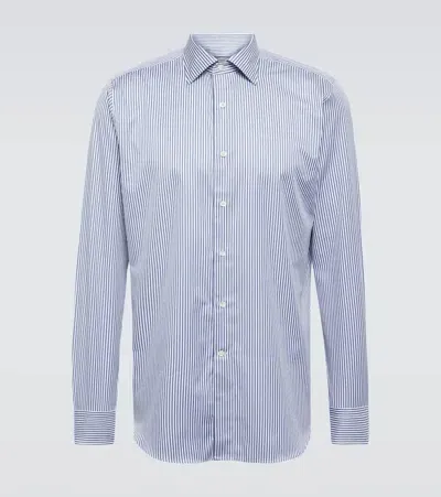 Canali Striped Cotton Shirt In Blue