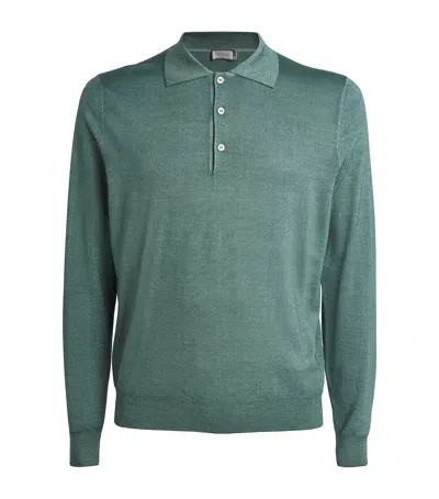 Canali Wool-silk Polo Shirt In Green