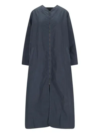 Cape Maxi Zip Coat In Blue