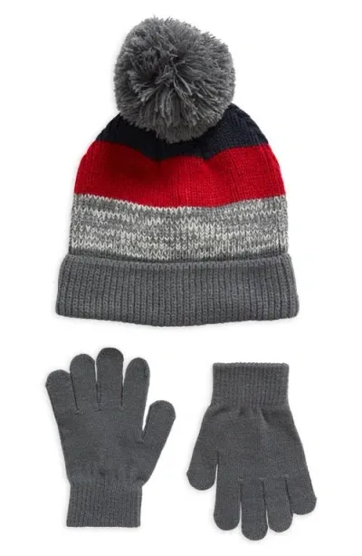 Capelli New York Kids' Pompom Beanie & Gloves Set In Grey Multi Combo