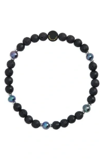 Caputo & Co Freshwater Pearl & Lava Stone Stretch Bracelet