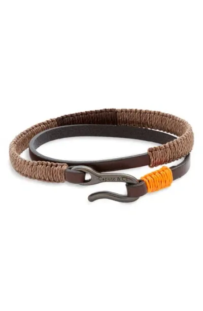 Caputo & Co Hand-knotted Leather Double Wrap Bracelet In Brown Stripe