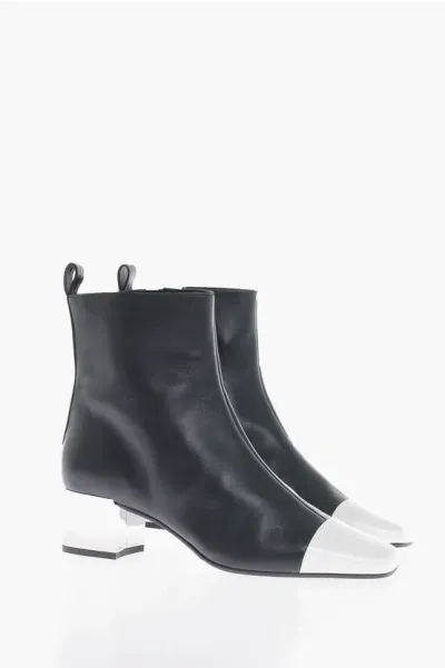 Carel Paris Leather Ankle Boots With Contrasting Details Heel 5cm