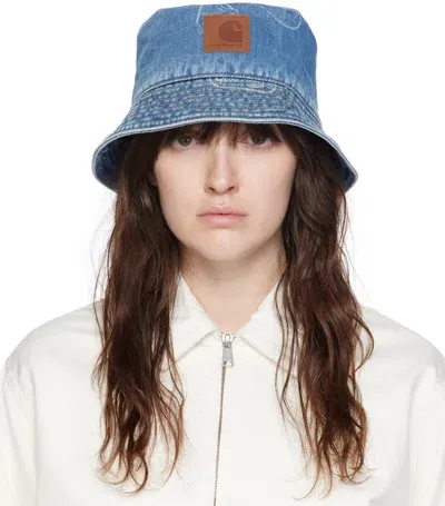 Carhartt Blue Stamp Print Bucket Hat In Blue Bleached