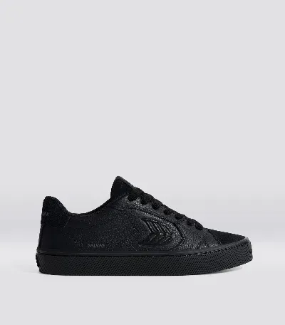 Cariuma Salvas All Black Premium Leather And Suede Ash Grey Logo Sneaker Men In All Black/ash Grey