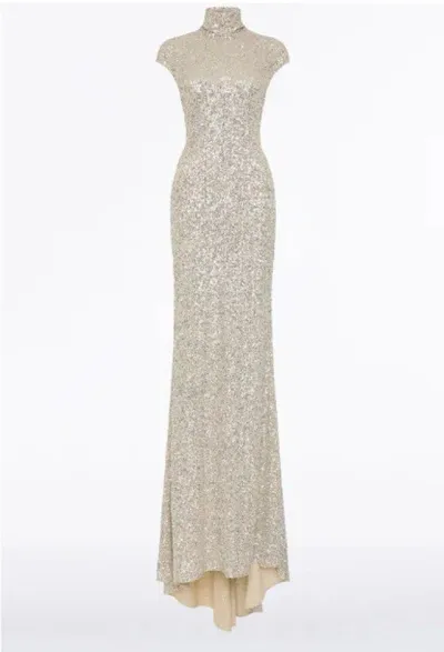 Carla Zampatti High-neck Crushed Sequined Gown In Ivory