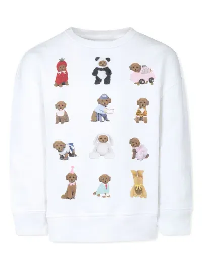 Caroline Bosmans Kids' White T-shirt For Girl With Dog Print