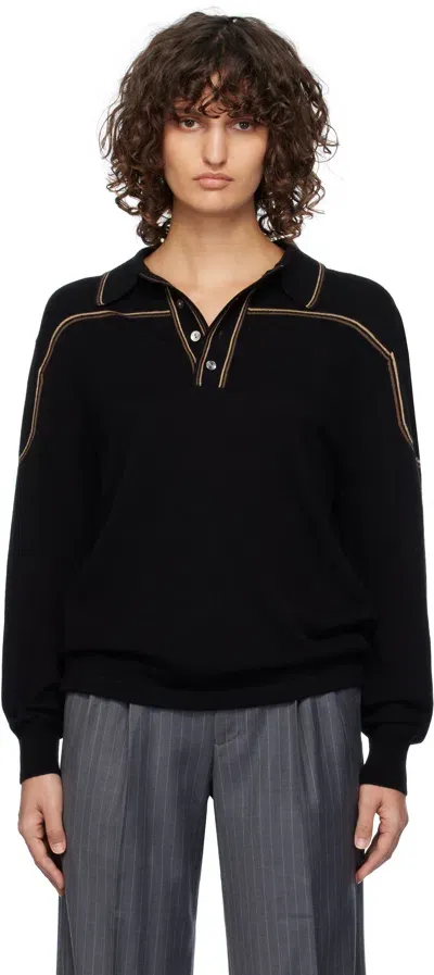 Carter Young Black Kowalski Knit Polo In Black/tan