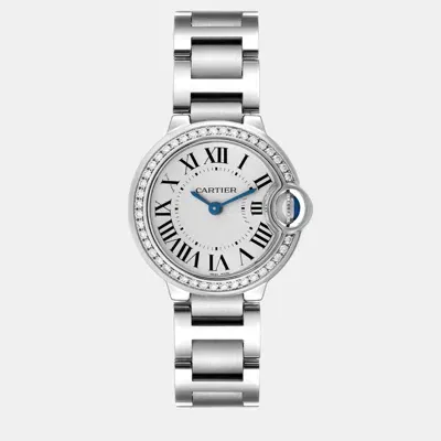 Pre-owned Cartier Ballon Bleu Diamond Steel Ladies Watch 28 Mm In Silver