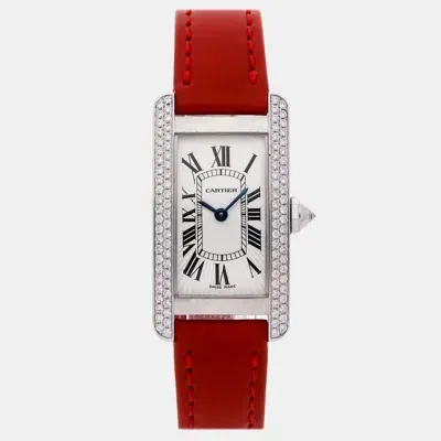 Pre-owned Cartier Silver 18k White Gold Tank Americaine Wb701851 Quartz Women's Wristwatch 19 Mm