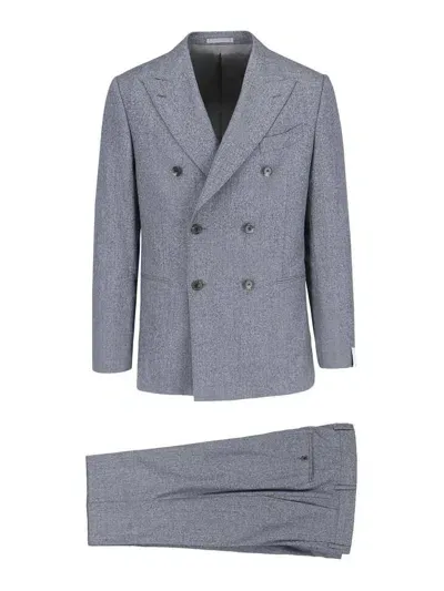 Caruso Double-breasted Suit In Grey