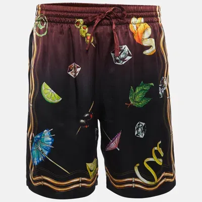 Pre-owned Casablanca Club Black Print Silk Sunset Shorts M