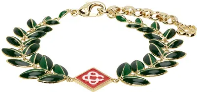 Casablanca Gold Laurel Leaf Bracelet In Gold / Green / Red