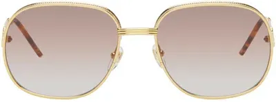 Casablanca Gold Square Metal Sunglasses In Shell/red/brown