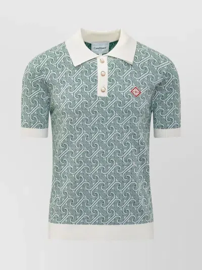 Casablanca Column Jacquard Monogram Polo Shirt In Green