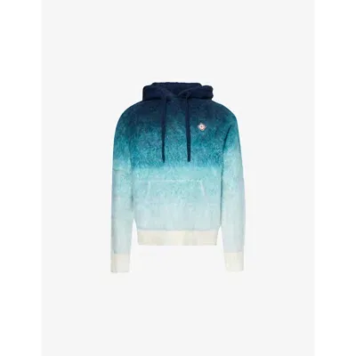 Casablanca Gradient Mohair Blend Knit Hoodie In Blue