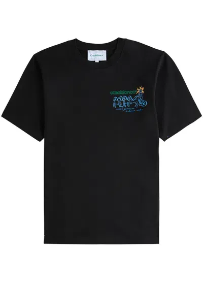 Casablanca Pentathlon Printed Cotton T-shirt In Black