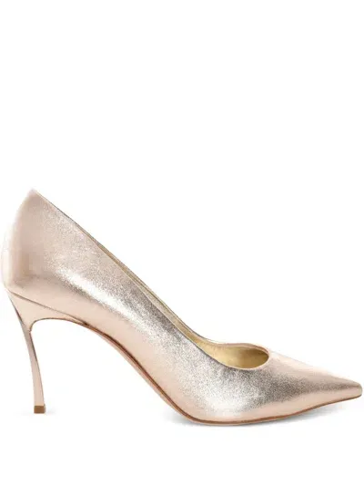 Casadei 100mm Blade Metallic Pumps In Gold