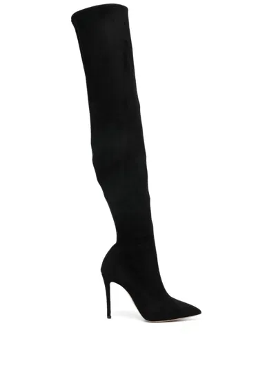 Casadei 100mm Blade Stretch Suede Boots In Black