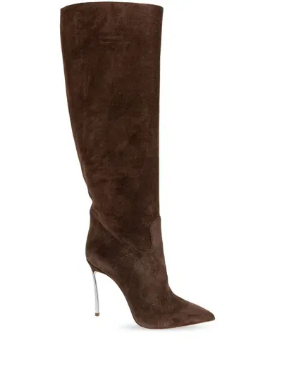 Casadei 100mm Blade Suede Boots In Brown