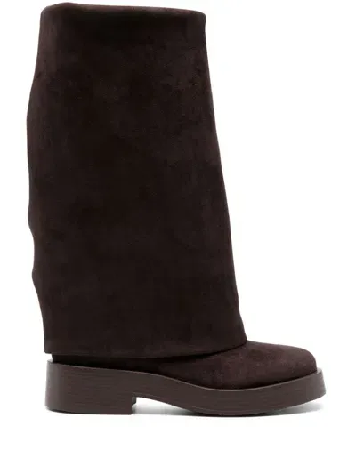 Casadei Leather Flat Boots In Brown