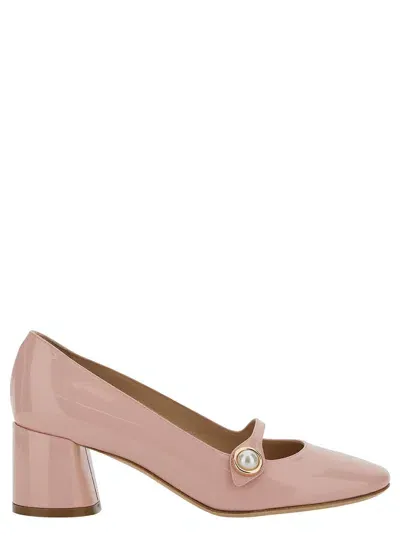 Casadei Emily Pink Pointed Pumps With Pearl Detail In Patent Leather Woman In Neutrals