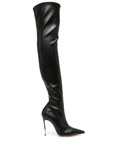 Casadei Leather Over The Knee Boots In Black