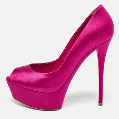 Pre-owned Casadei Pink Satin Peep Toe Platform Pumps Size 36