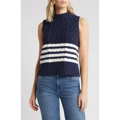 Caslonr Caslon(r) Cable Knit Pima Cotton Sweater Vest In Navy Blazer-ivory Cloud Stripe