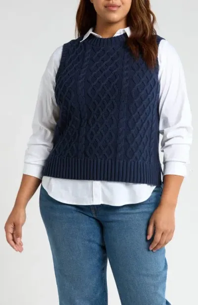 Caslonr Caslon(r) Cable Stitch Sweater Vest In Navy Blazer