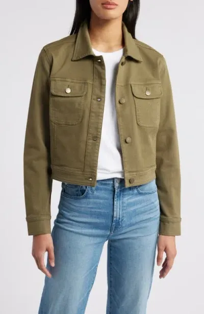 Caslonr Caslon(r) Crop Cotton Blend Twill Jacket In Olive Burnt