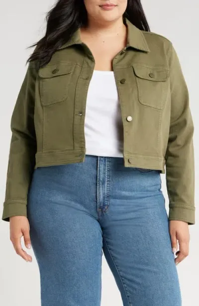 Caslonr Caslon(r) Crop Cotton Blend Twill Jacket In Olive Burnt