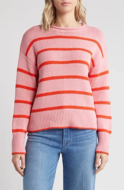 Caslonr Caslon(r) Easy Pima Cotton Roll Neck Sweater In Pink Peony- Red Grenadine